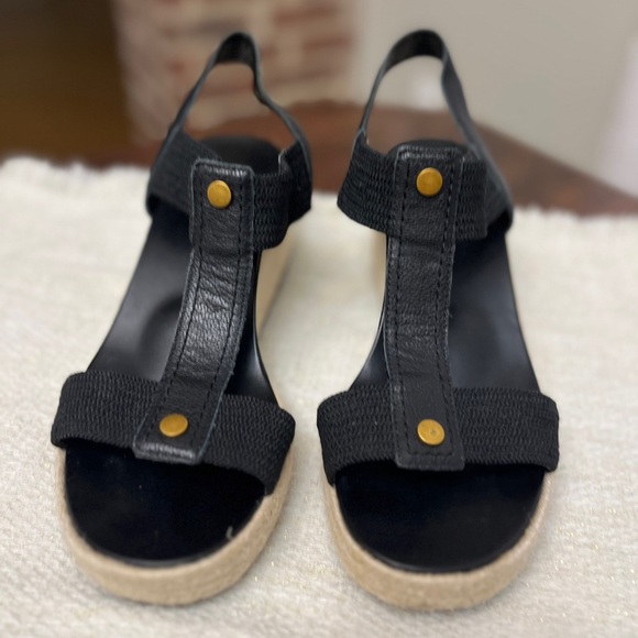 Vionic Calera Espadrille Wedge Sandal Size 10 Black Comfort Strappy Leather - Picture 7 of 10